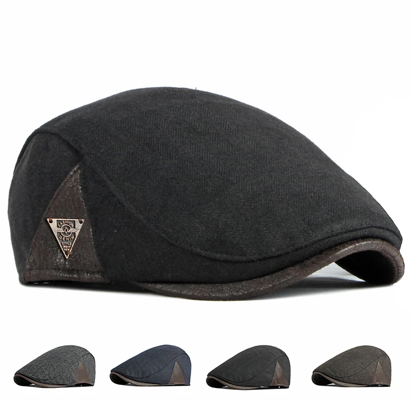 Fashion Autumn Beret Hat Men Retro Newsboy Ivy Flat Cap Herringbone Duckbill Hat Painter Adjustable Gatsby Driving Cabbie Cap