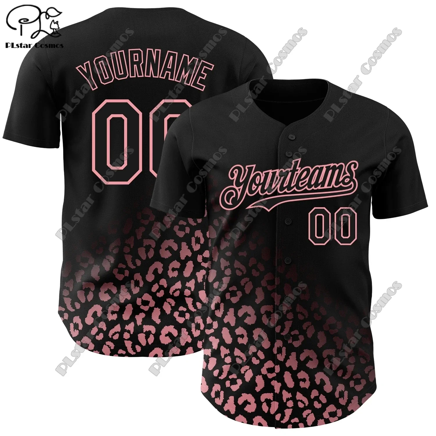 PLSTAR COSMOS-Unisex Camisa De Beisebol, Nome Personalizado, Impressão 3D, Gradiente Preto, Estampa De Leopardo, Verão, Solto, Unisex