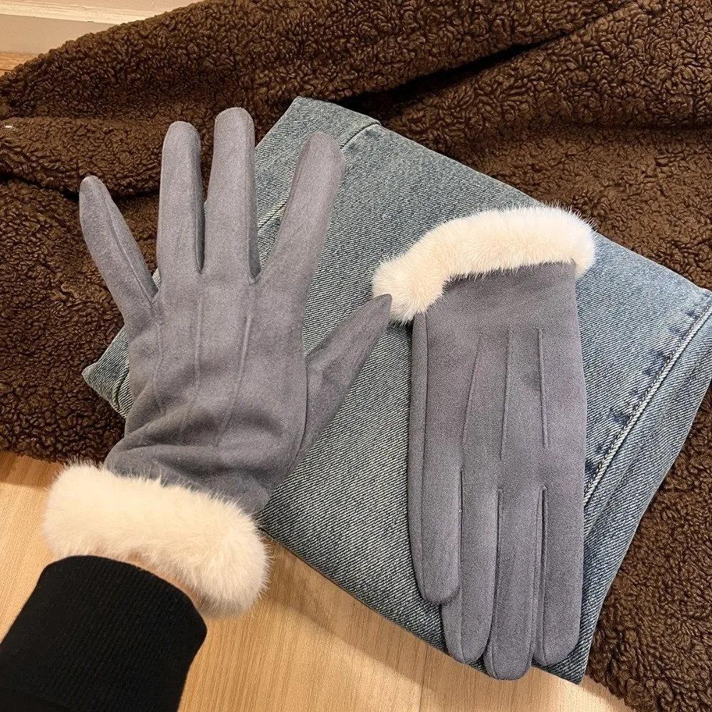 Durable Polyester Lining Touch Screen Gloves Warm Insulation One Size Fleece Lined Gloves Cuff Fall Winter Gloves Hiking