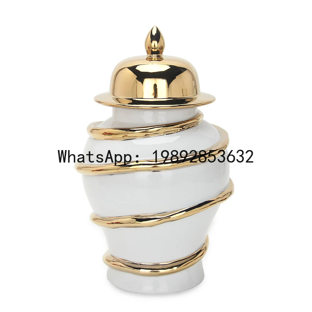Ceramic Golden General's Jar Stripes Wrap Around The Ginger Jar Flower Vase Sealed Storage Tank Porcelain Vase Home Decoration