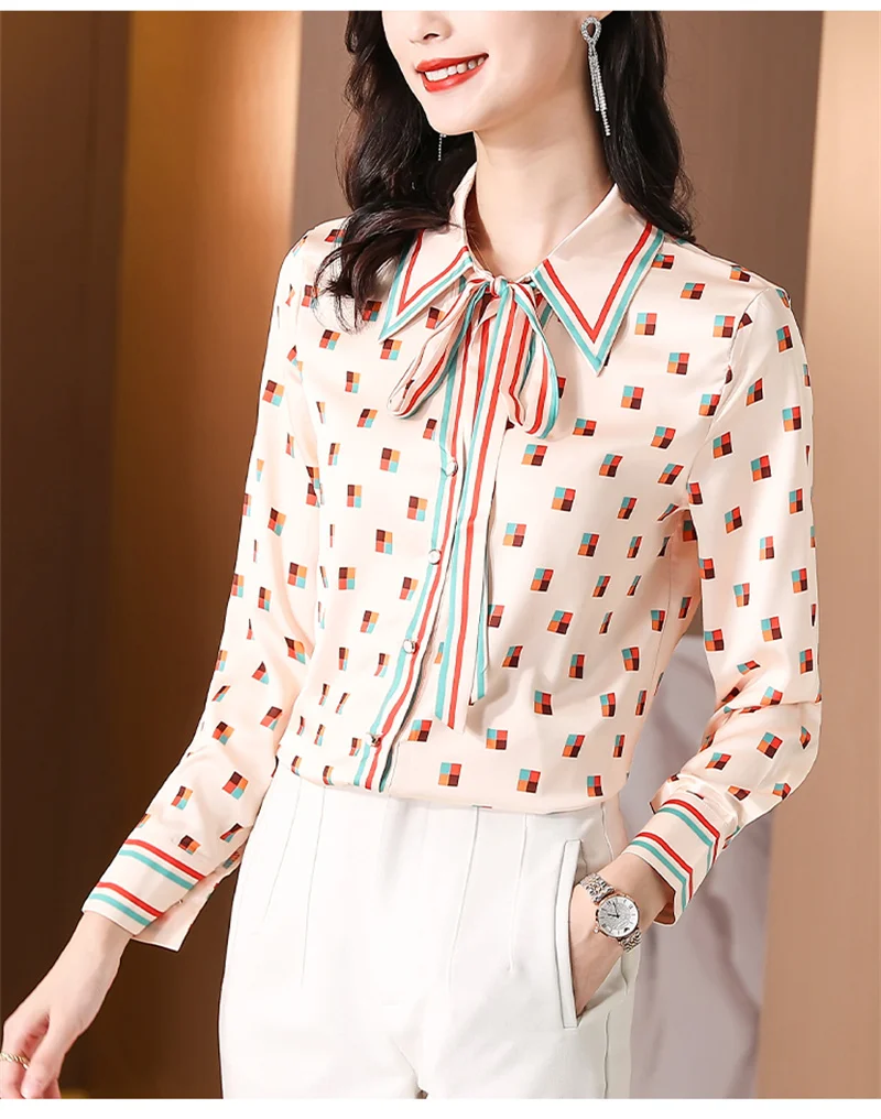 FANIECES camisas e blusas para mujer Bow Neck Pink Apricot Shirt Women 2024 Summer Chiffon Long Sleeve Tops Casual Blouse