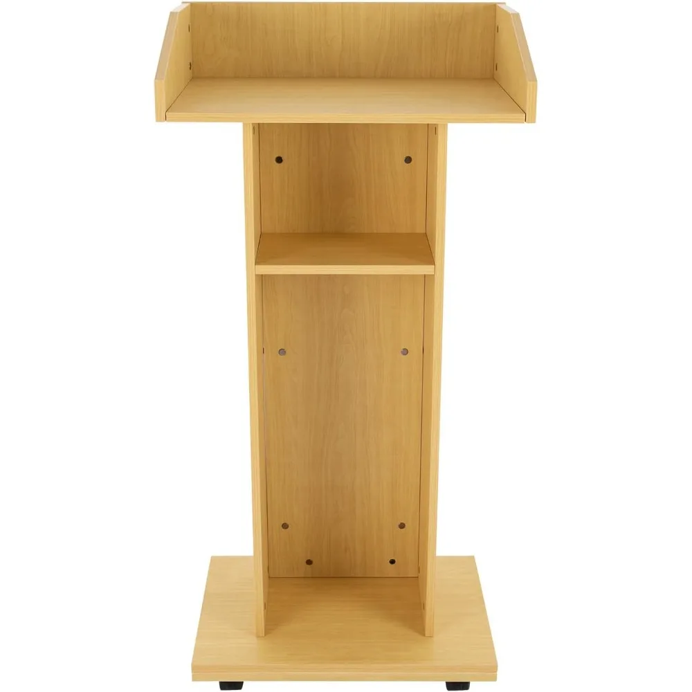 Mobile Wood Podium Stand Wooden Speaking Lectern Teacher Speaker Presentation Stand Portable Podium Stand Mobile Lectern (Oak)