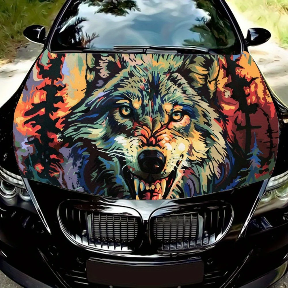 

Canadian Timberwolves Show Sharp Teeth Car Hood Vinyl Wraps Sticker, Car Engine Decal, Waterproof Self-adhesive Car Packaging Co