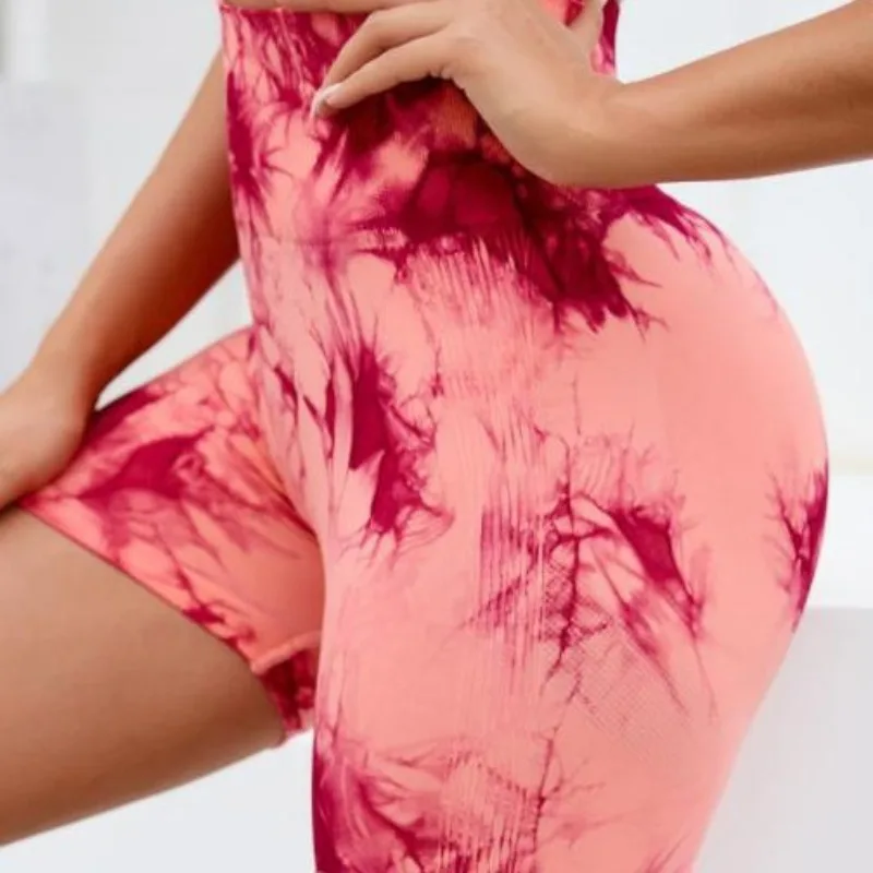 Multicolour Tie Dye Women’s Quick Drying Yoga Shorts Tight Fitting Sports Shorts for Women Peach Hip Compression Shorts Fitness
