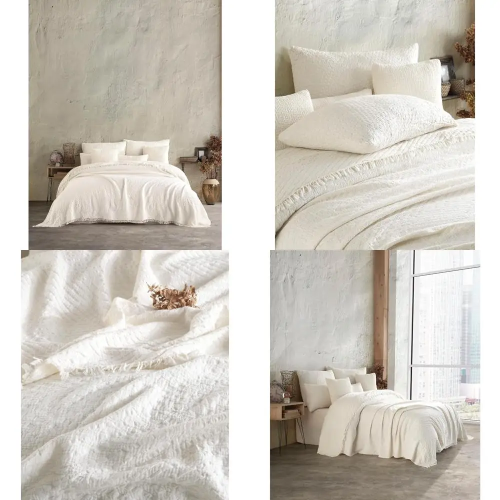 

Cotton Muslin Lightweight Throw Blanket, Breathable 4-Layer Gauze Bed Cover, Beige Jacquard Pattern Ov