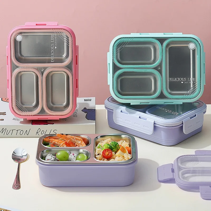 

Stainless Steel Microwaveable Lunch Box Kids Compartments Bento Box Food Storage Container Thermal Lunch Box For School Office