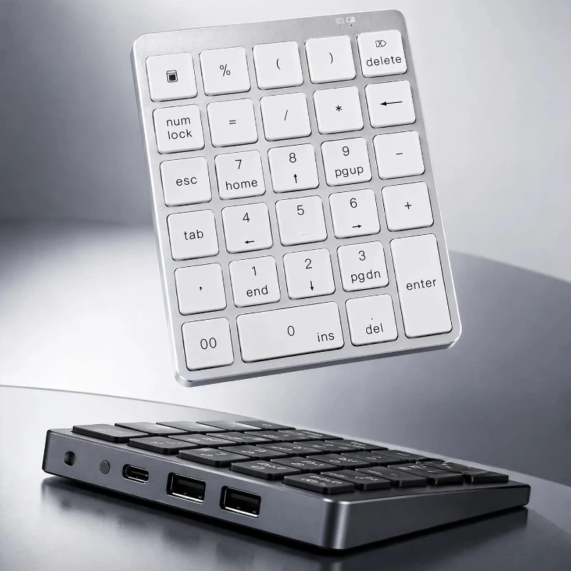 Small Numeric Aluminum Alloy Mechanical Keyboard Customized Bluetooth Dual-mode USB Ports 28Keys Number Portable Office Keyboard