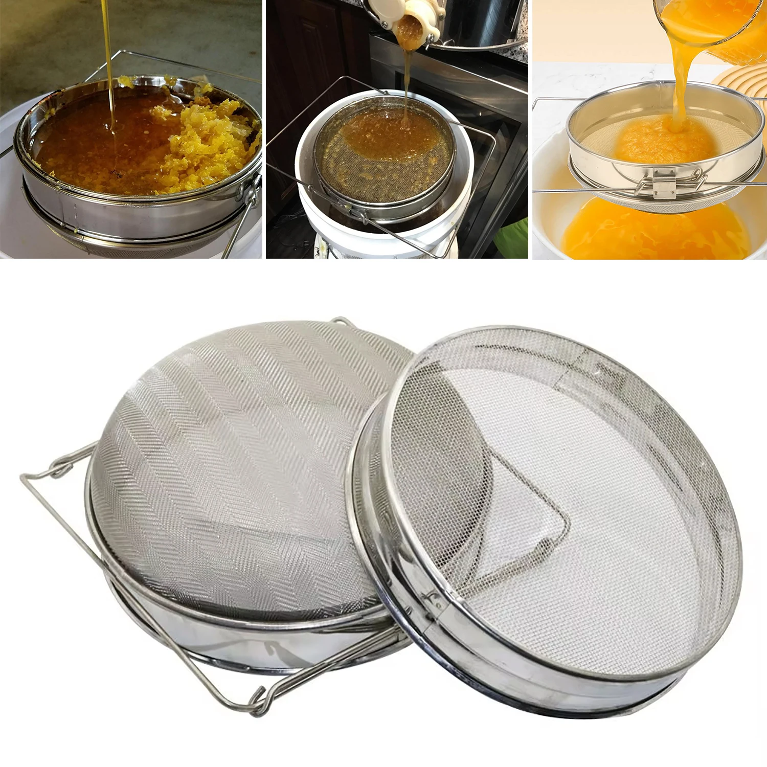 Stainless Steel Double-Layer Honey Filter Screen Beekeeping Retractable Filter Residue Tool Juice Flour Strainer Sifter Sieve