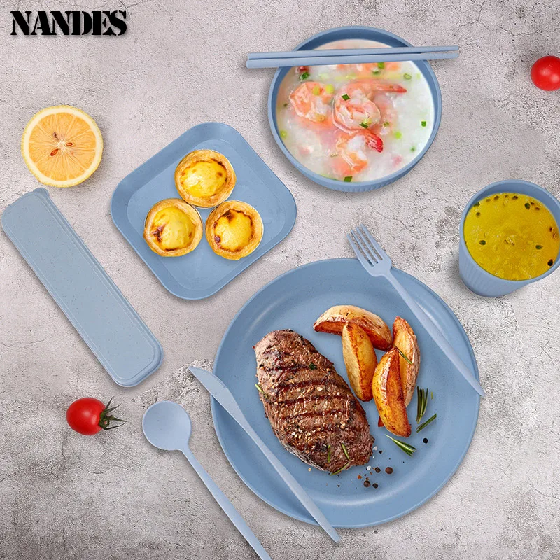 36-Piece Wheat Straw Tableware Set – Eco-Friendly Plates, Bowls, and Cutlery for Home & Camping 5