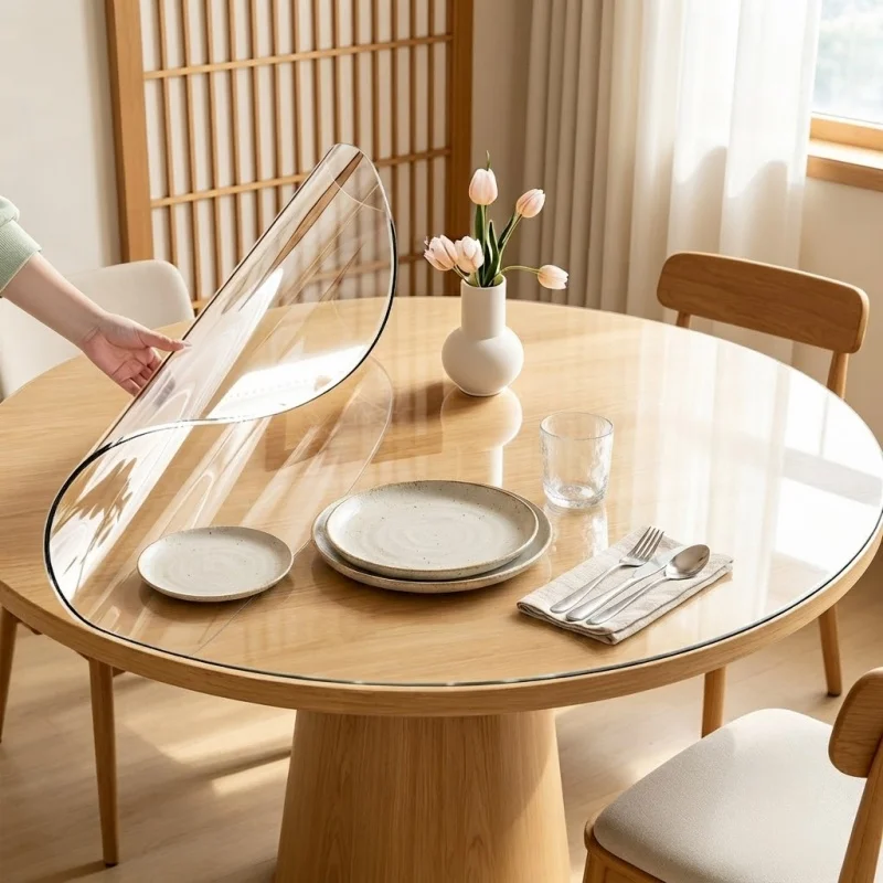 120/130/140cm Clear PVC Table Protector Waterproof Round Tablecloth Heat Resistant Furniture Desk Mat Soft Glass Pad Scratch
