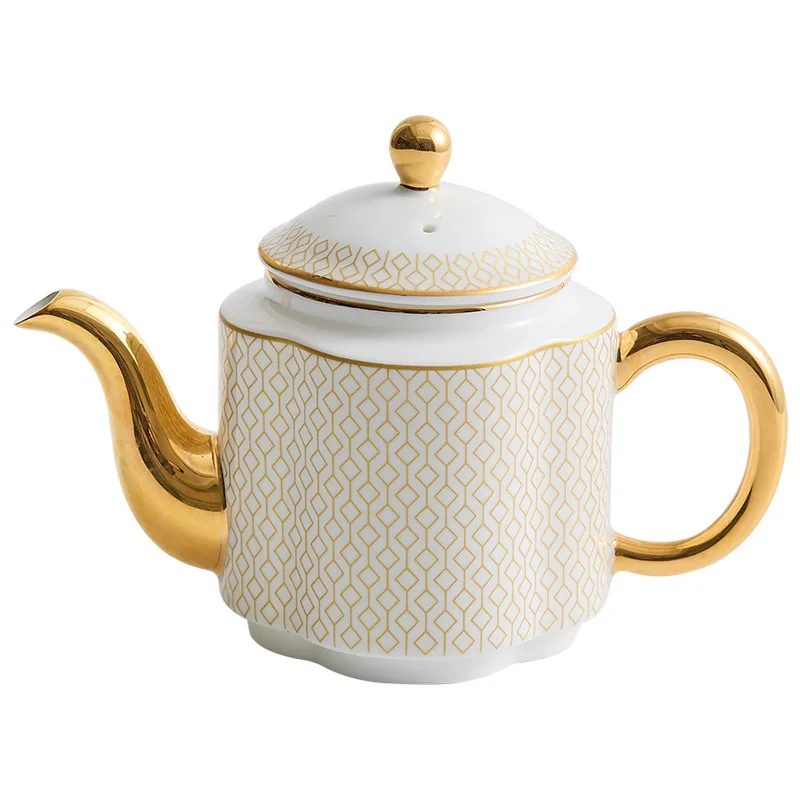 Gold Plating Ceramic Teapot High Temperature Resistant Home Brewing Teapot with Filter Hole Kettle