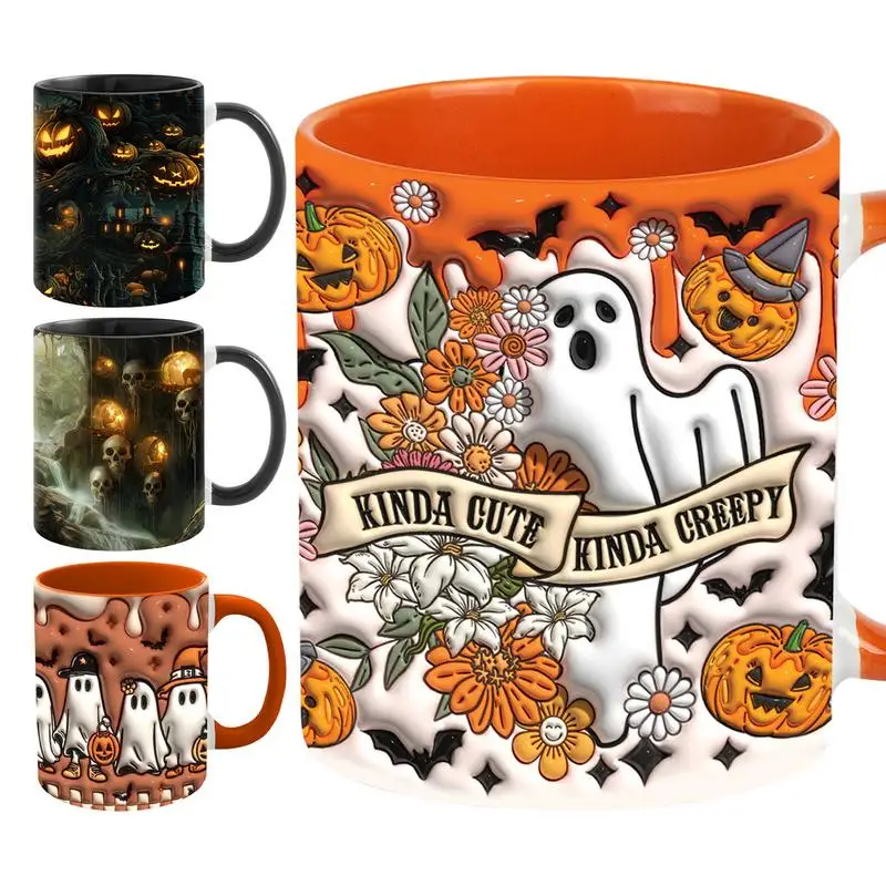 

Halloween 3D cartoon skull coffee cup Ghost print milk ceramic cup Pumpkin coffee cup Halloween ceramic coffee cup