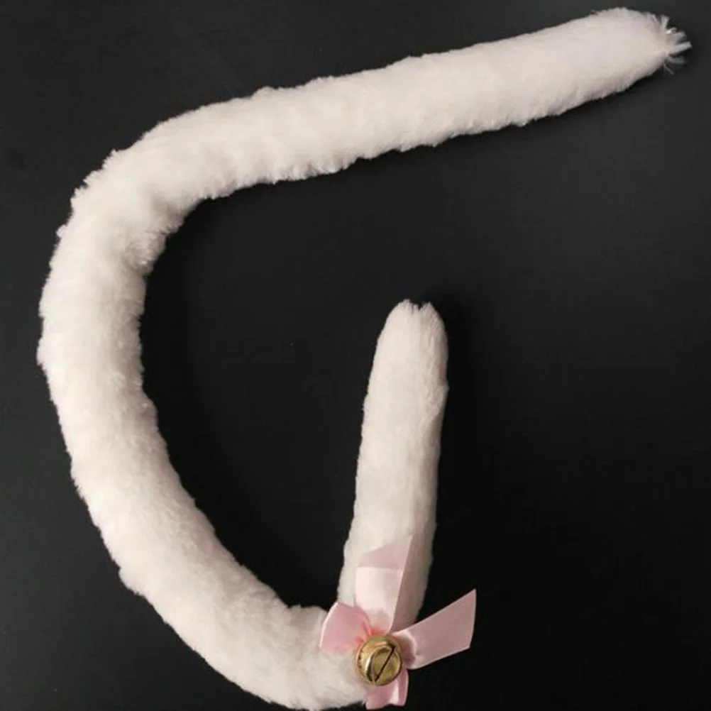

Flexible Cat Tail 50cm Long Soft PP Cotton Filled Removable Bell Bowknot Party Cosplay Costume Accessory White