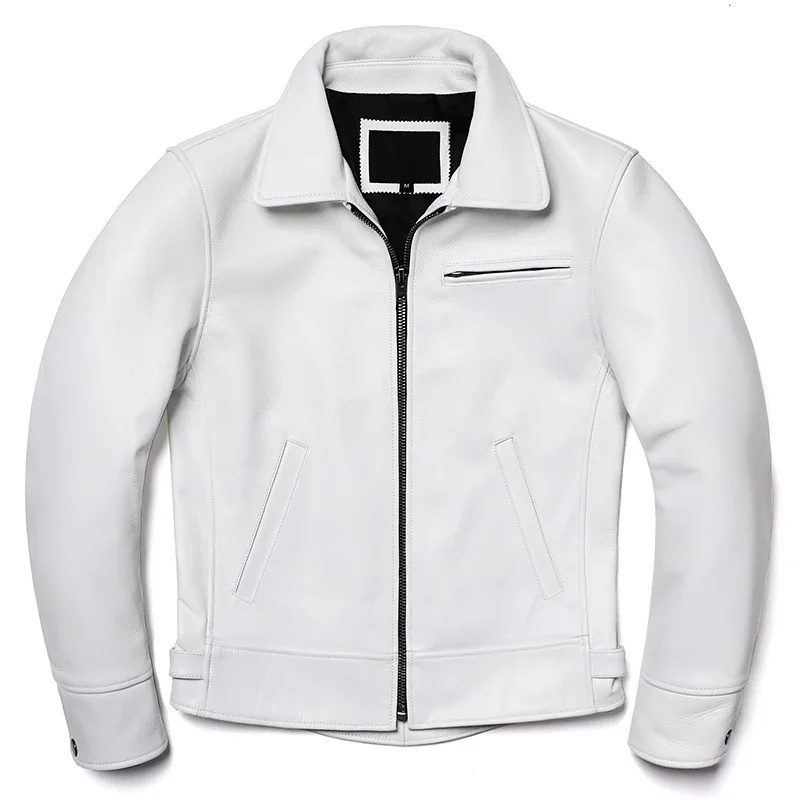 2025 New White Natural Cowhide Jacket Men\'s Genuine Leather Coat Slim Fit Fashion Clothing Swallowtail Business Jackets