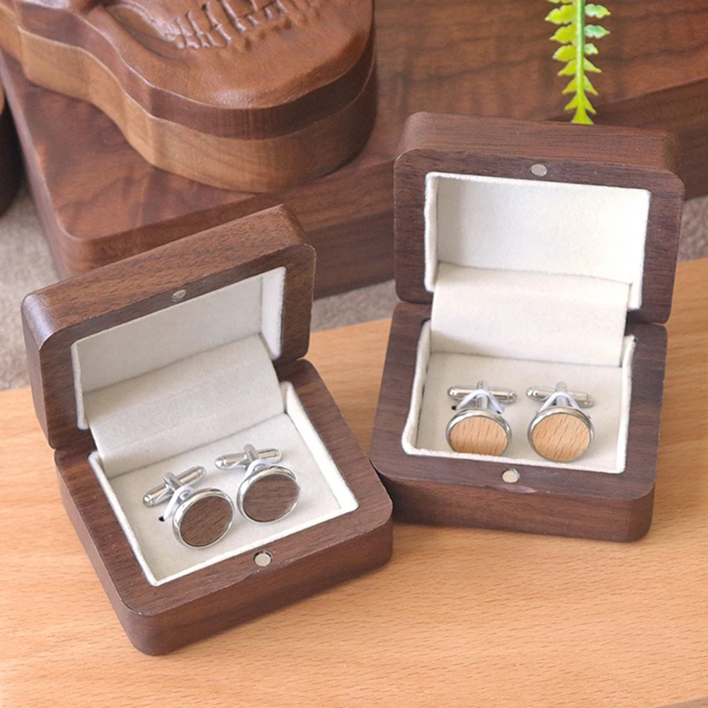Solid Wood Cufflink Packaging Gift Box Suit Man French Button Stud Storage Box Accessory Shop Retro Flip Cover Display Tool