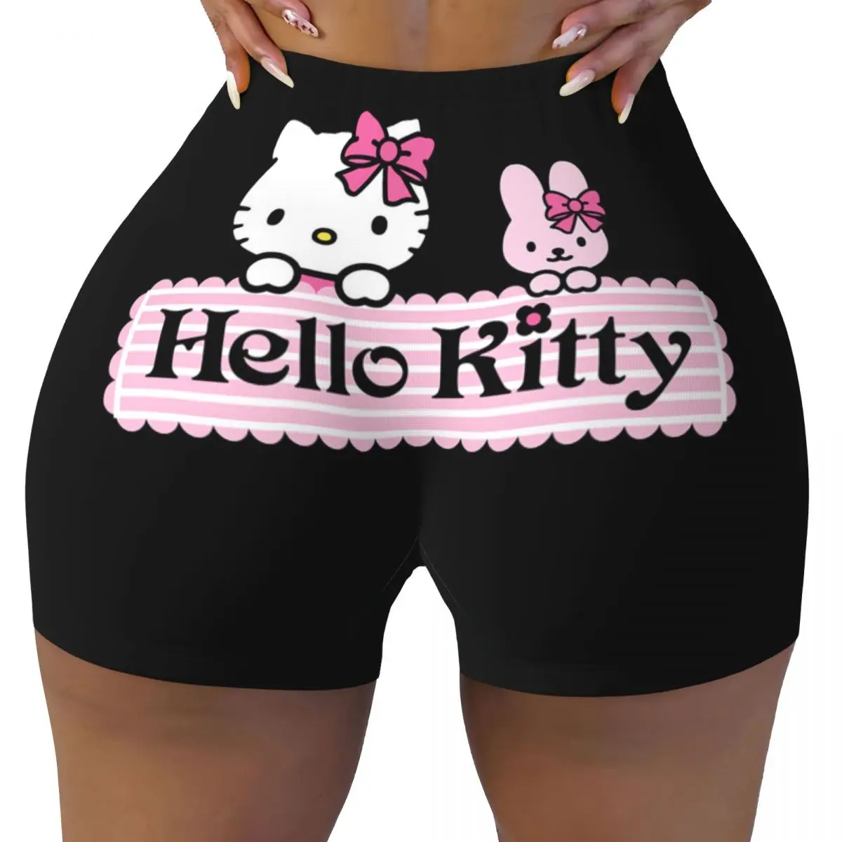 Custom Hello Kitty Cartoons Running Volleyball Gym Shorts for Women Athletic Workout Yoga Shorts