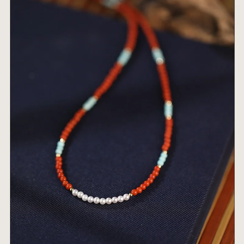 

Оригинальный дизайн, ожерелье из желтого золота 18 карат, натуральный жемчуг, агат, бирюзовый камень au750, подарок на годовщину для женщин, ювелирные украшения X731