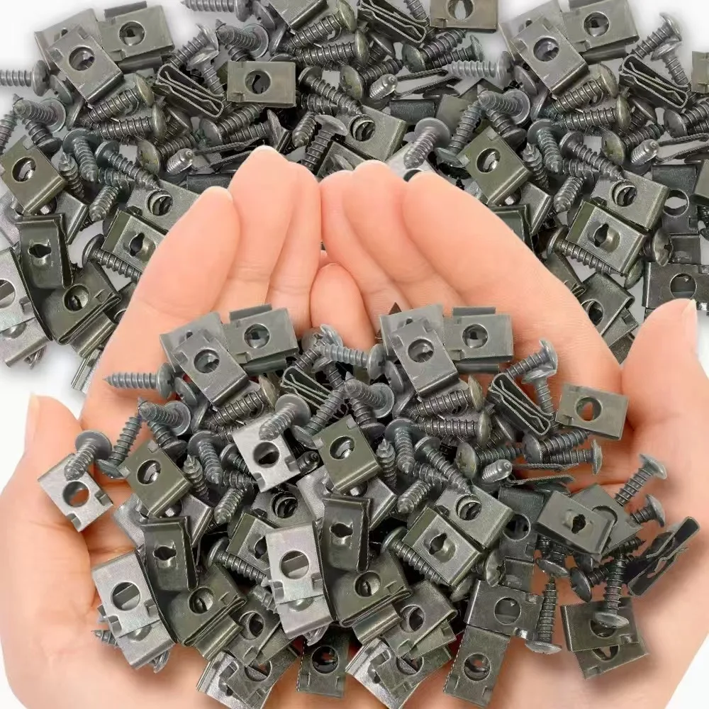 Universal U Type Clips Set Galvanized Steel Fasteners For Car Bumper Fender Interior Trim Screw Base Repair Accessories