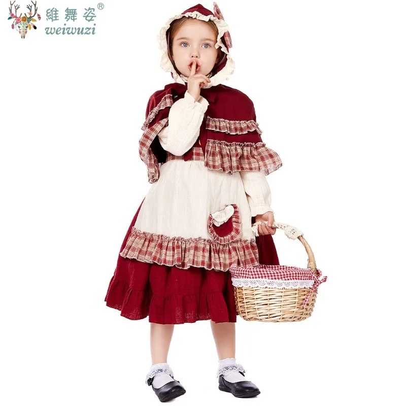 

Halloween Children's Day Girls Cosplay Lolita Dress Tops Hooded Apron Headscarf Sets Girl Stage Performance Costume Kid Outfit