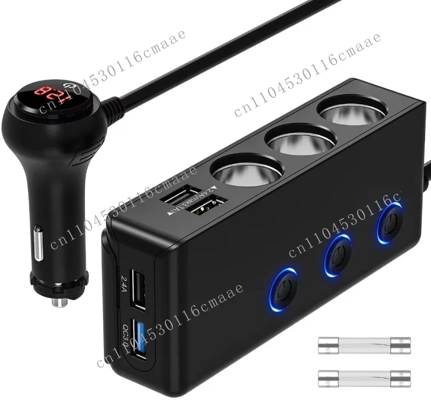 Adaptateur allume-cigare de voiture à trois ports, transforme une prise en trois. Il fournit un courant stable à l'alimentation électrique