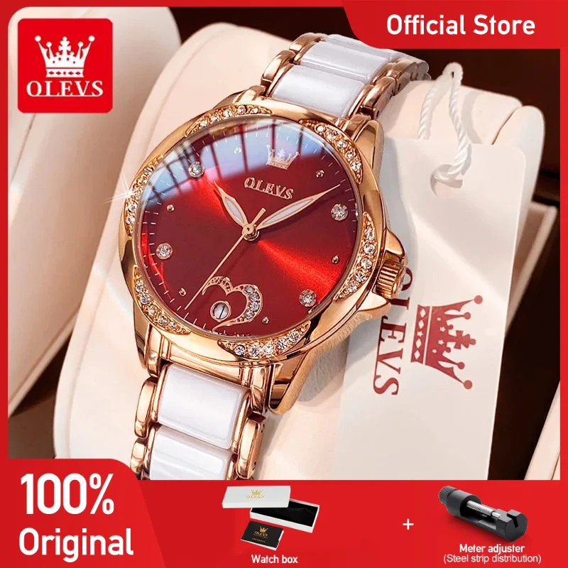 

OLEVS 6631 Women Watch Top Brand Luxury Elegant Original Mechanical Watch Waterproof Ladies Date Watch Ceramics Strap Set Box