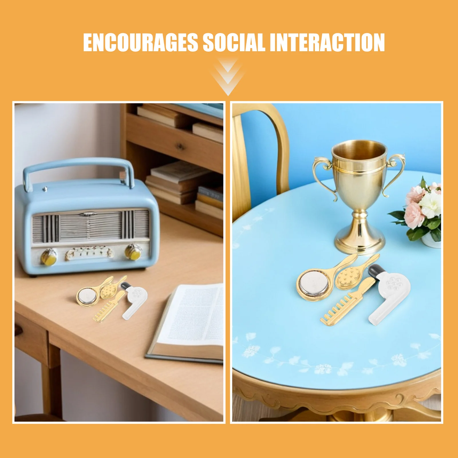 8 قطع من ملحقات مجفف الشعر وأثاث بيت الدمى وفرشاة مشهد الحمام الصغيرة #6