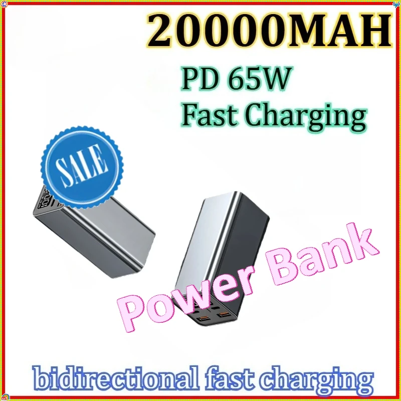 

20000mAh For Smartphone Laptop Tablet iPhone Xiaomi External Power Bank Type C PD 65W Fast Charging Powerbank Battery Charger