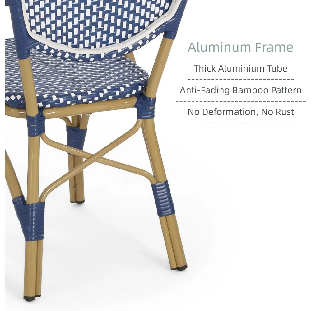 Set 2 Kursi Bistro Perancis - Rotan Segala Cuaca dengan Rangka Aluminium & Bambu