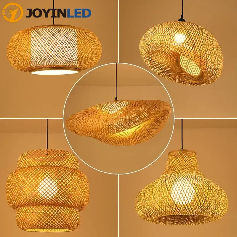 

Retro Bamboo Pendant Light Zen Tea Room Vintage Basket Ceiling Chandeliers Lamps Home Decor E27 Handmake Weave Lighting Fixtures