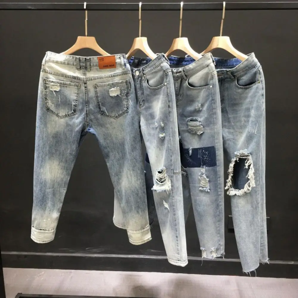 Ripped Jeans  Zipper Closure   Skinny Jeans Men Ripped Skinny Jeans