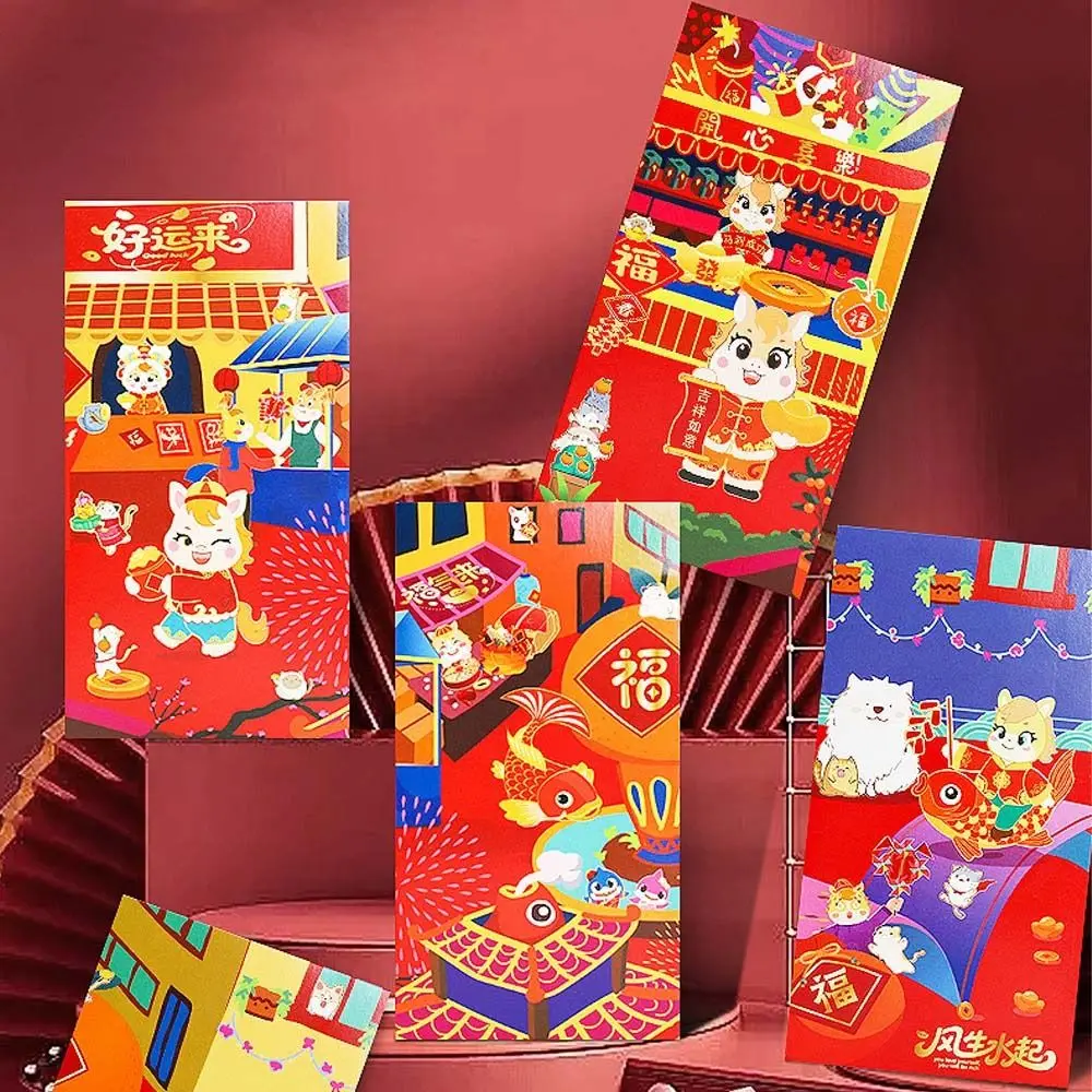 

6pcs Cartoon 2026 Horse Year Money Envelope Traditional Best Wishes Lucky Money Pockets Paper Red Envelope Lunar New Year