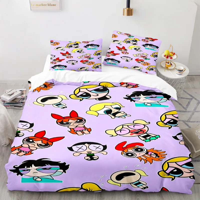 Powerpuff Girls Bedding Set Cartoon Disgust Bedding 2/3pcs Sets Duvet Cover Anime Bedroom Bedclothes Pillowcases