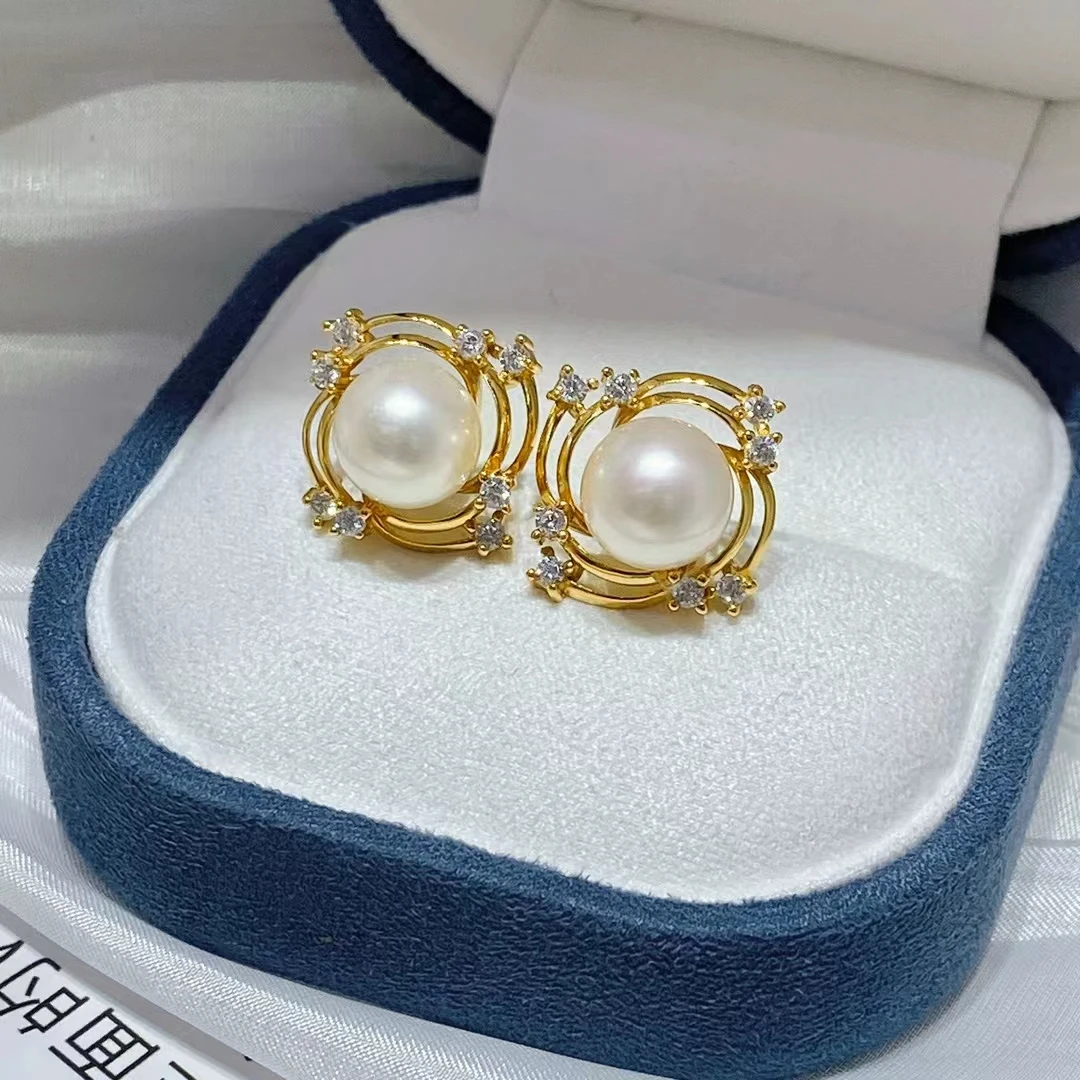 Wholesale 925 Sterling Silver Earrings Mount Findings Settings Base Mounting Parts Accessory for 8-9mm Pearls 5 pairs/lot