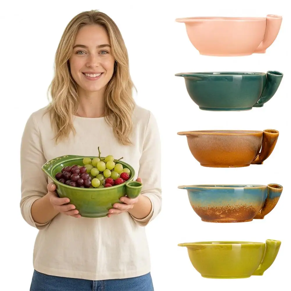 Ceramic Berry Colander Bowl Ceramic Food Preparation Basin Ceramic Berry Washing Bowl with Drainage Holes for Strawberries