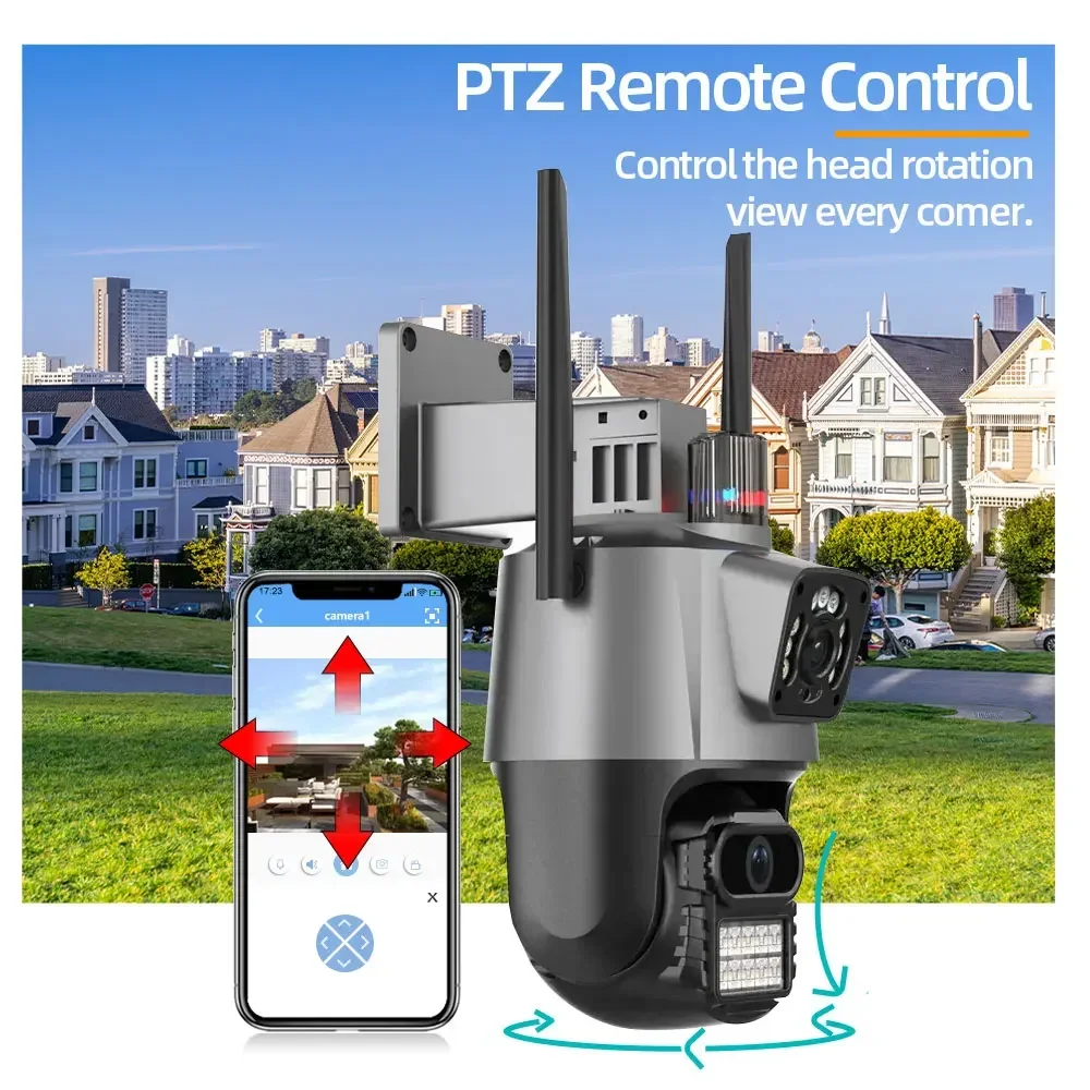 Outdoor Wireless Security IP Camera 4K 8MP HD Dual Lens External Wifi PTZ Camera Auto Tracking Street Surveillance Camera iCsee