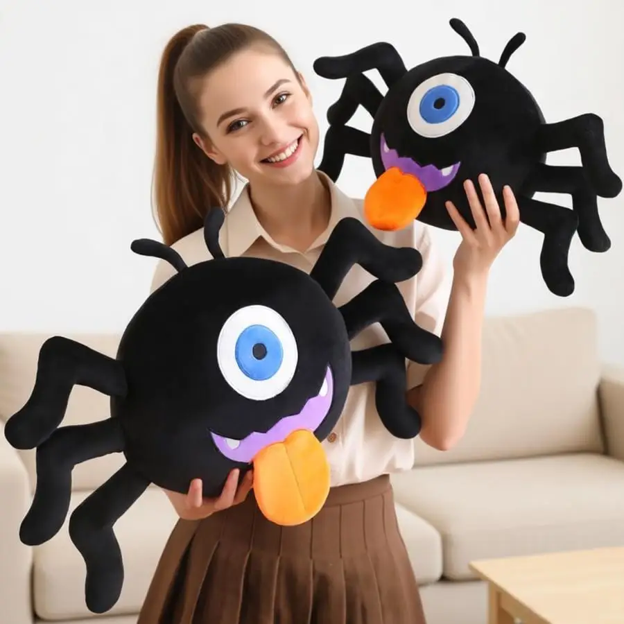 25/30CM Kawaii One Eyed Black Spider Plush Toy Soft Stuffed Doll Funny Prank Prop Goofy Animal Kids Boy Girl Birthday Gift Decor