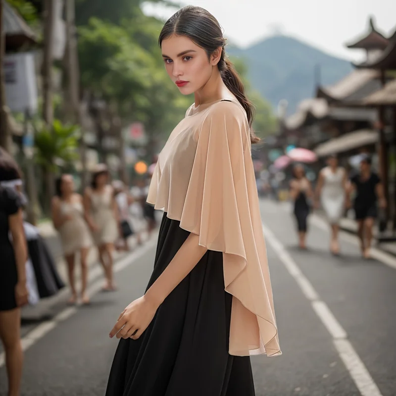 

Elegant evening dress chiffon shawl，Lightweight Solid Color Cape，Women's Casual Breathable Long Wrap，Fashionable jacket