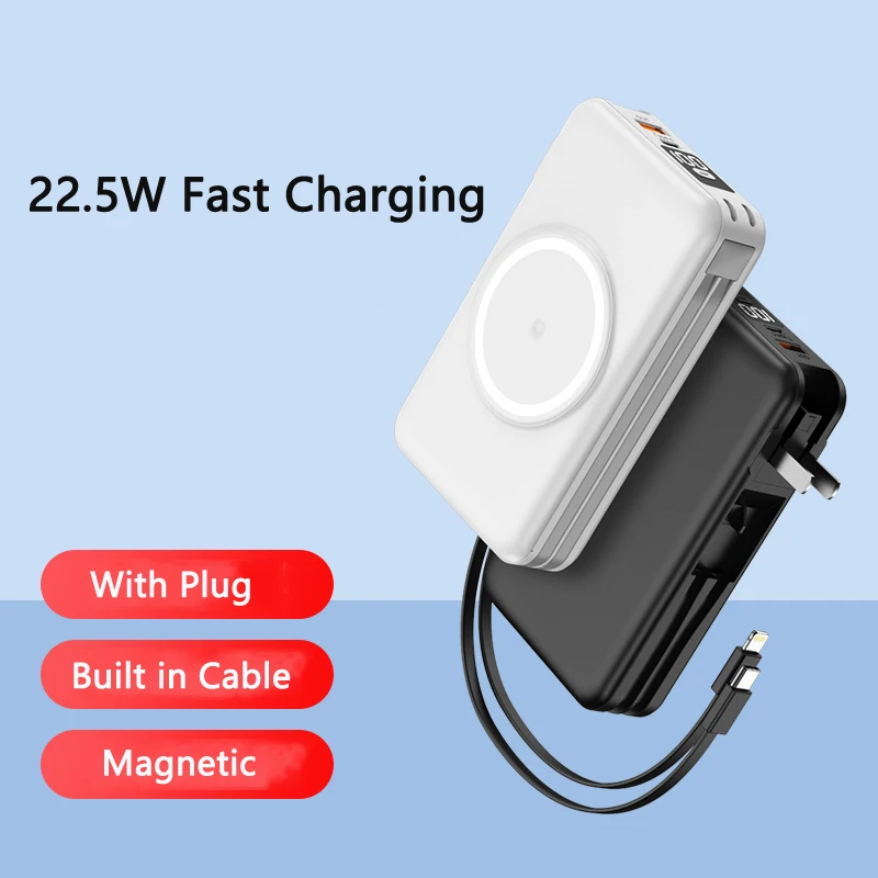 

15W Magnetic Wireless Power Bank for iPhone Charger 22.5W Macsafe Fast Charging Magsafe Powerbank with AC Plug Cable 20000mAh