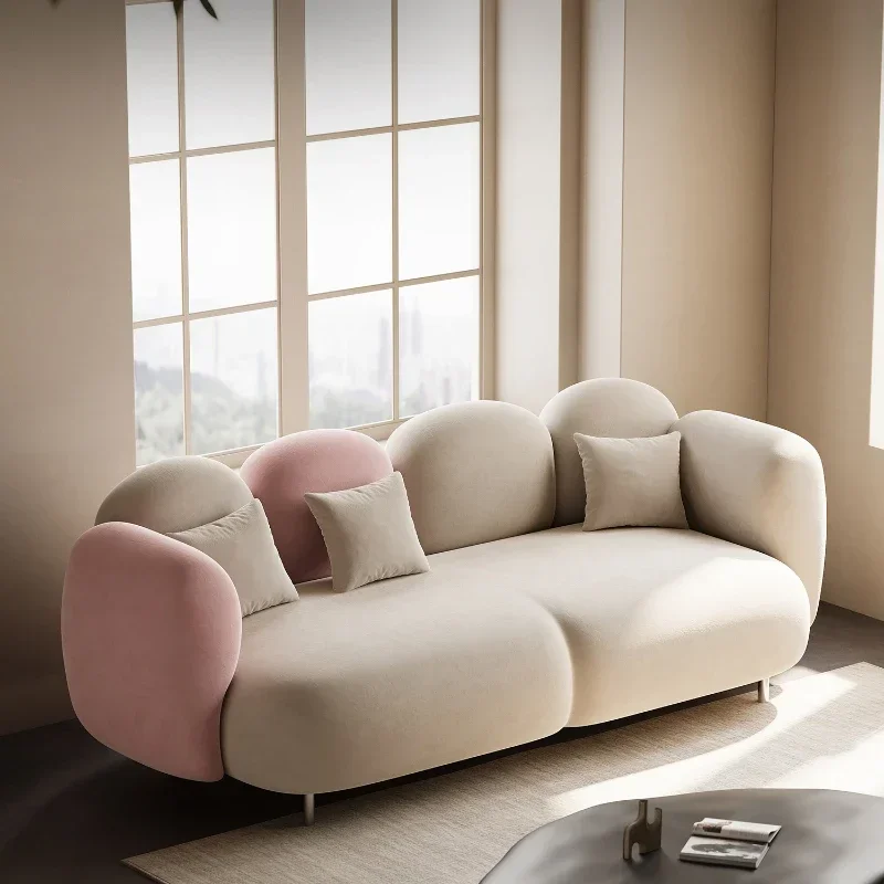 Cream wind straight row sofa small apartment fabric living room three people Italian minimalist Internet celebrity