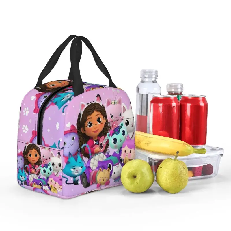 Cartoon Gabbys Dollhouse Insulated Lunch Bags for School Office Gabby Mercat Leakproof Thermal Cooler Lunch Box Women Kids