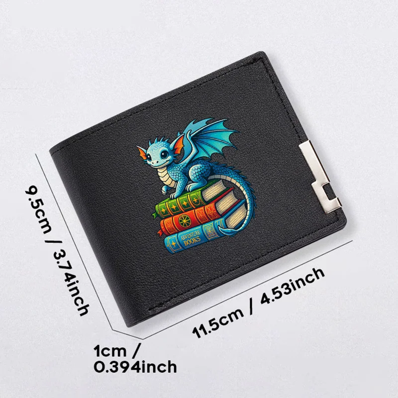 Portfel ze skóry PU z motywem smoka na książkach, minimalistyczny design dla mężczyzn, lekki, wytrzymały, biznesowy dodatek modowy.