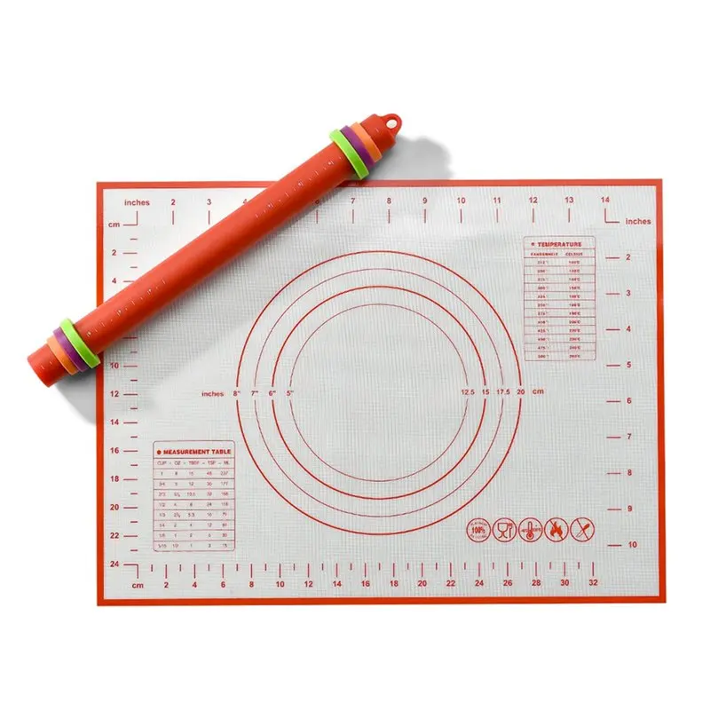

【EFFICIENT 】Non-Slip Silicone Baking Pastry Mat With Rolling Out Dough Function, Making Pie Fondant, Including Measuring Tools