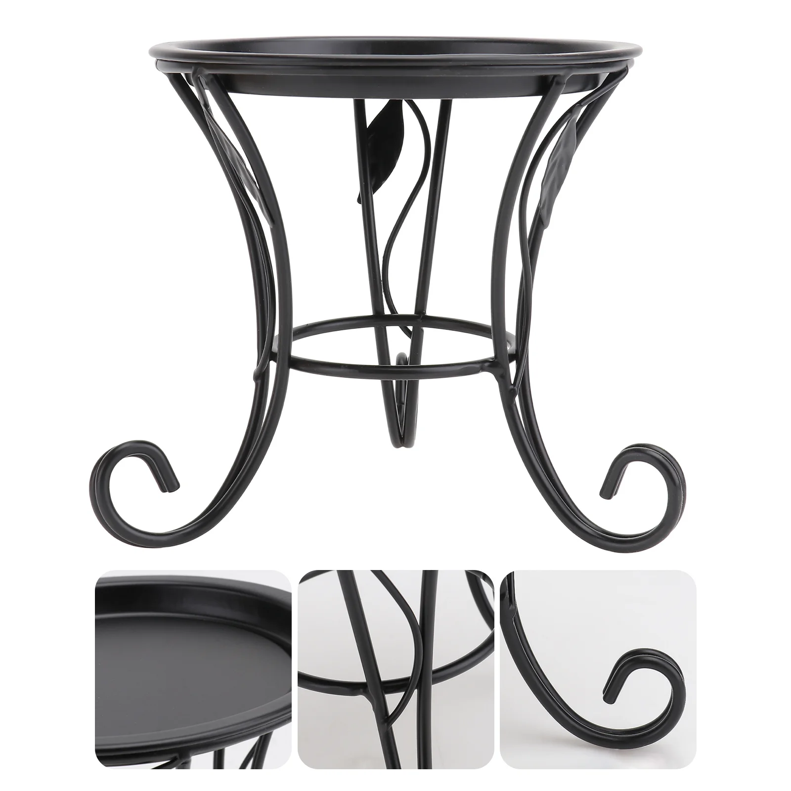 Mini soporte negro para plantas, acabado de barniz de estufa fina, estante pequeño de Metal para flores para uso en interiores y exteriores, soporte para plantas, flores de interior