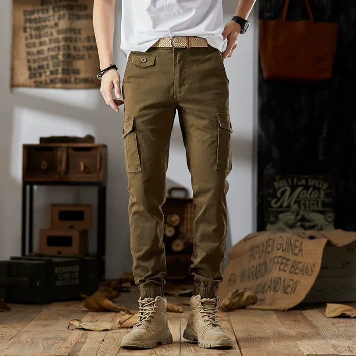 

Men's Military Tactical Work Jogger Cargo Pants 100% Cotton with Pockets Casual Yellow Black Green Trousers for Men