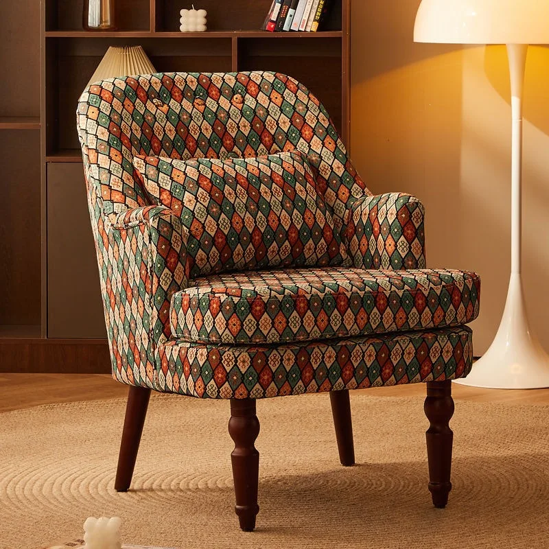 HYS American vintage single sofa, Nordic living room, balcony, bedroom, lazy lounge chair, fabric corduroy small sofa