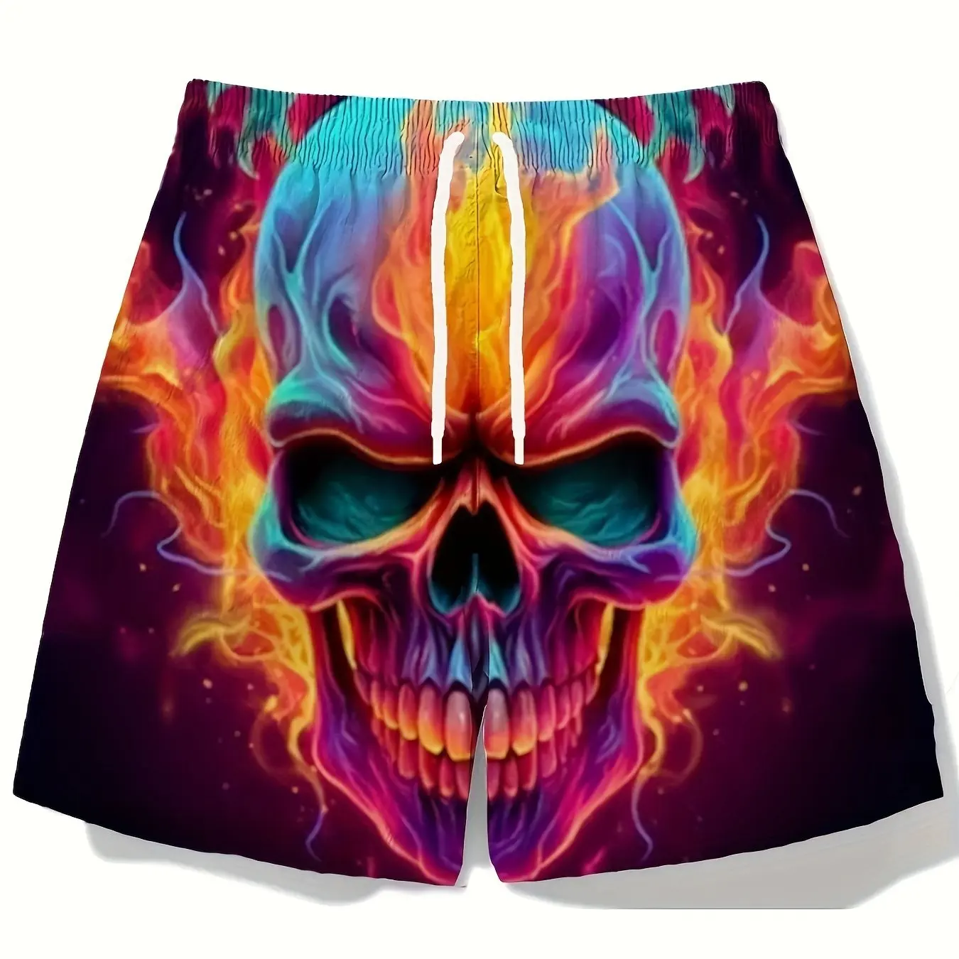 Men\'s Skull 3D Pattern Comfy Shorts Oversized Casual Elastic Waist Drawstring Shorts for Summer Beach And Basketball Sport Short