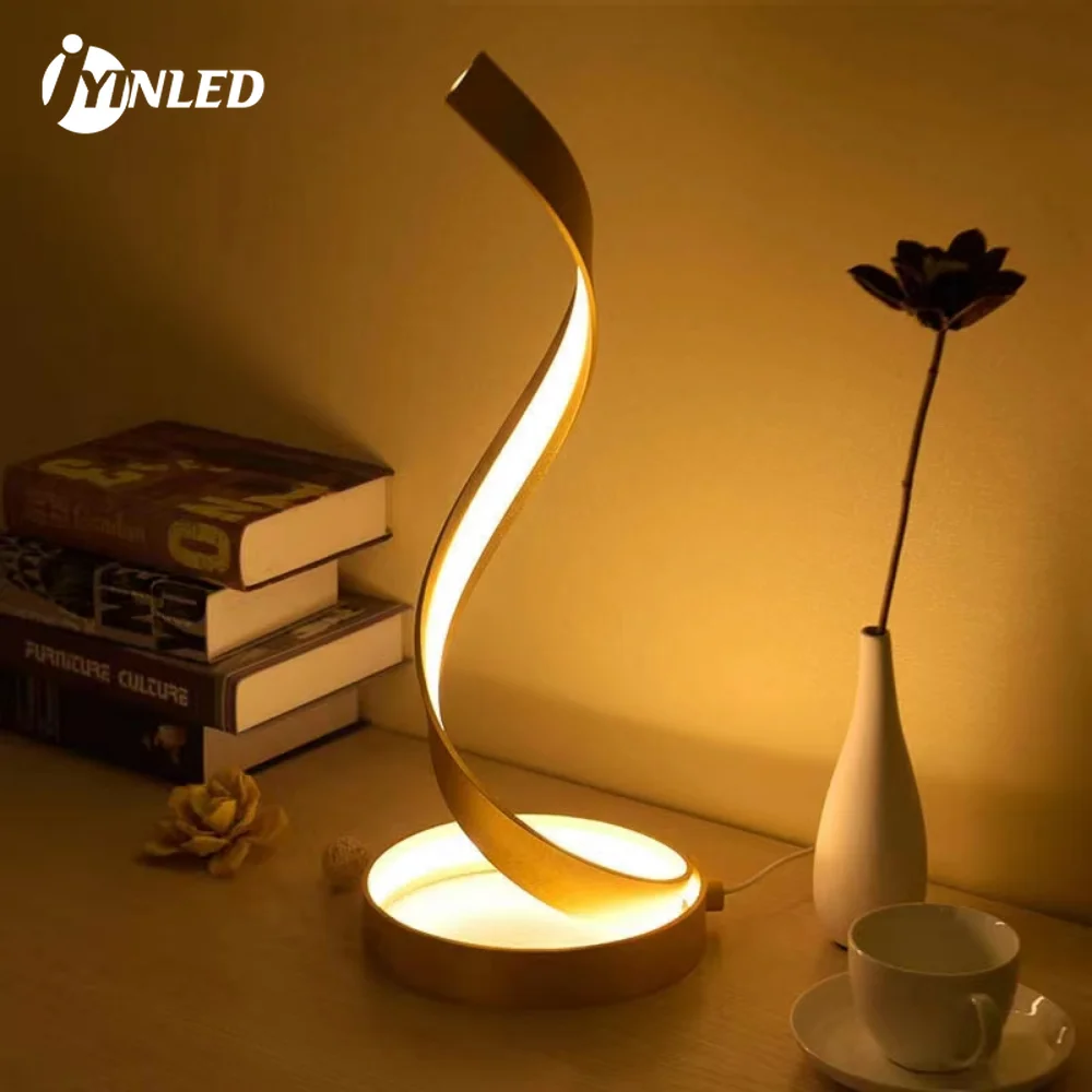 

Modern LED Spiral Table Light Desk Bedside Lamp Acrylic Metal Eye Protection Reading Learning White Warm Light Living Room