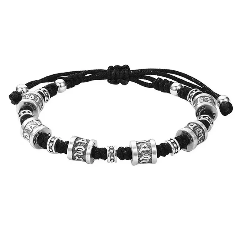 Ethnic Style Buddha Beads Bracelet For Men Hand Accessory Blessing Six Character Great Bright Mantra Braided Rope Bracelet Male 5