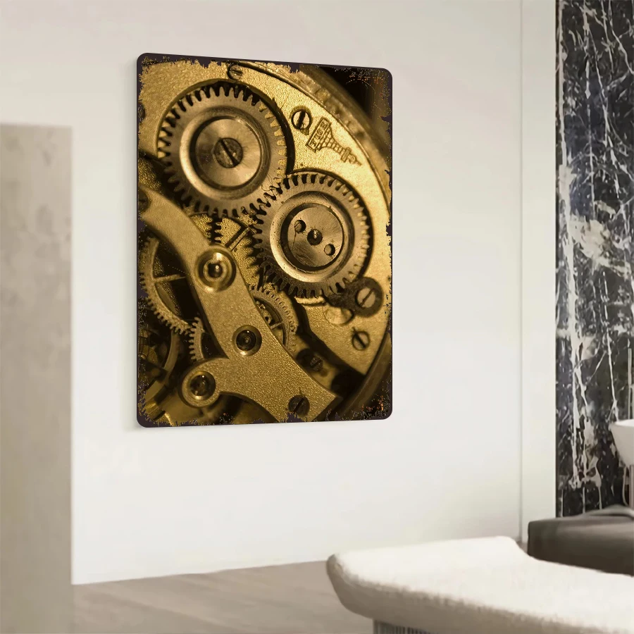Vintage Gear Precision Mechanical Art Iron Painting Home Wall Decor Watch Themed Hanging Ornament