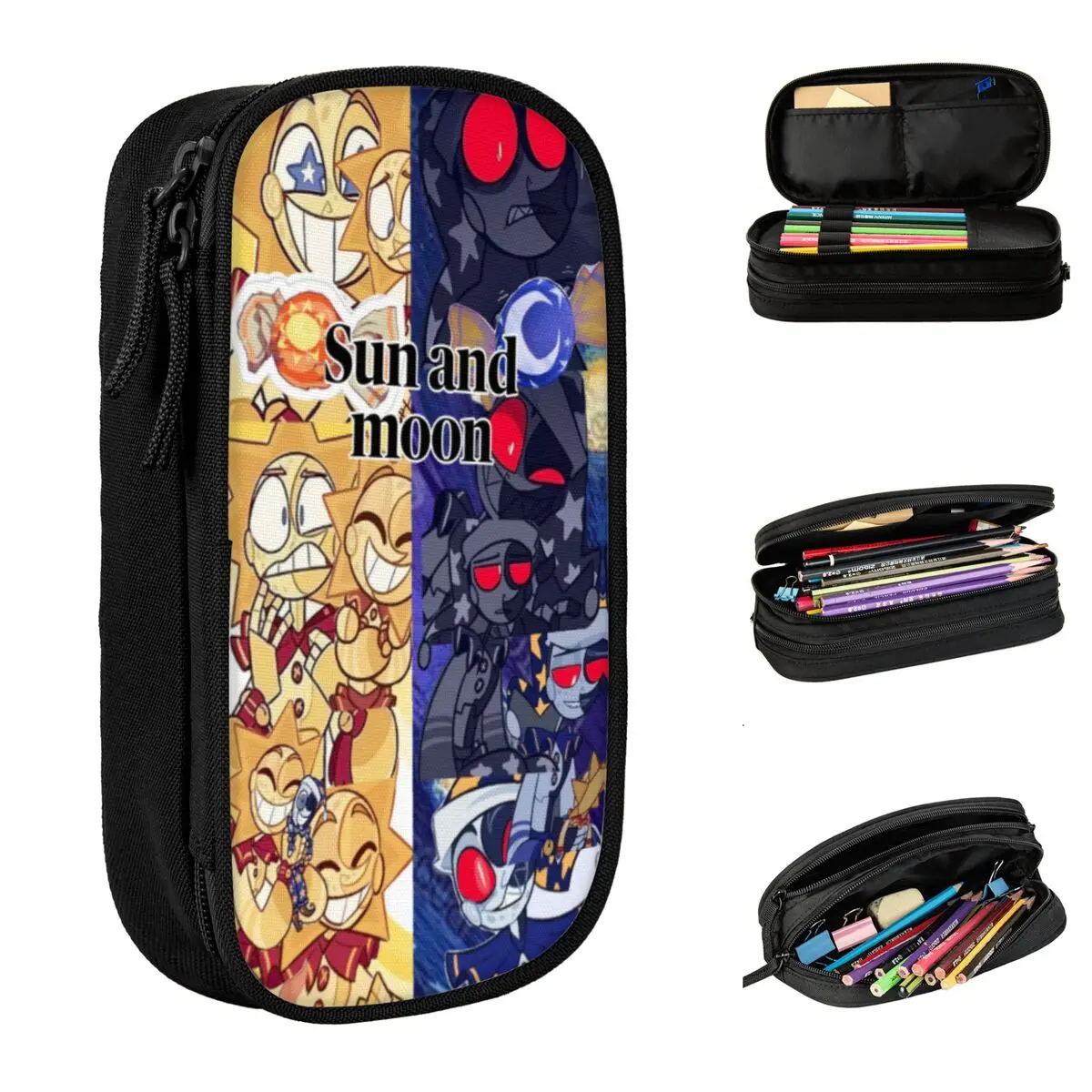 Caja de bolígrafos Sundrop y Moondrop Fnaf, doble capa, gran capacidad, útiles escolares para niños, estuche de bolígrafo, regalo sorpresa